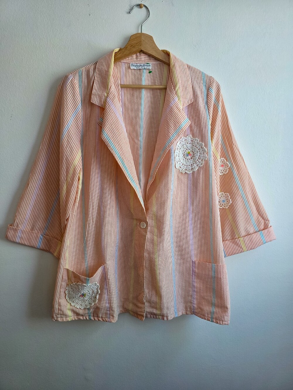 Vintage Separate Scene Seersucker Beaded Crochet Blazer